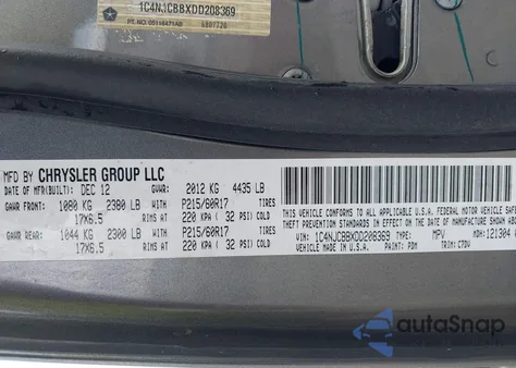 2013 Jeep Compass Sport из США, поврежденный, VIN 1C4NJCBBXDD208369